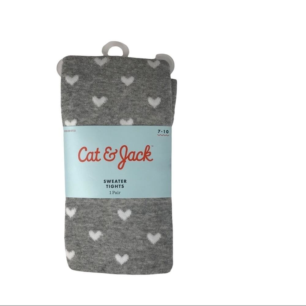 CAT & JACK Tights Footed Kids Gray Heart Print Size 7-10